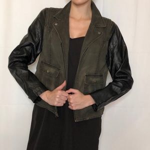 Army Jacket with Leather Sleeves